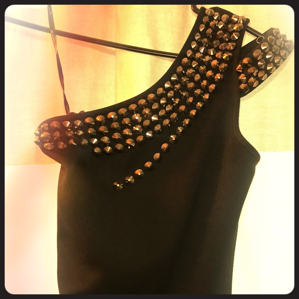 One shoulder studded body con party dress
